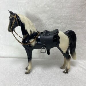 VTG Breyer Early 50s Western Horse Black Pinto #55 w/ Reins & Snap-on Saddle